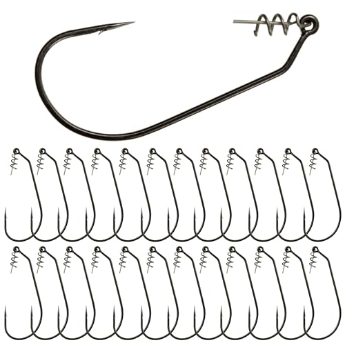 Reaction Tackle 4/0 Swimbait Hooks for Bass Fishing - Soft Plastic Lure Hooks with Spring Keeper - 25 Pack