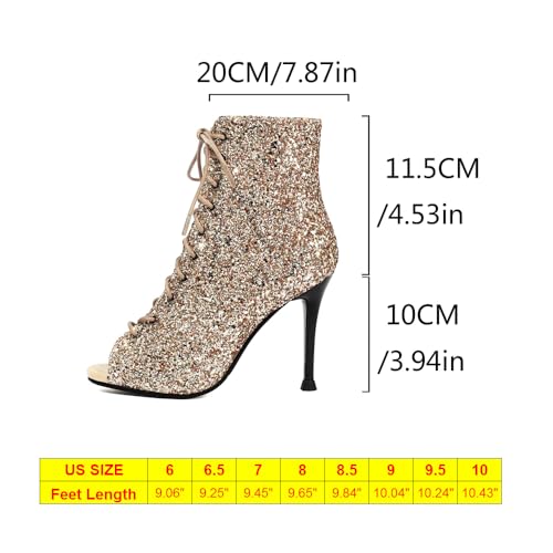 Women's Ballroom Dance Shoes Sparkle Peep Toe Heels Booties - Gold 7