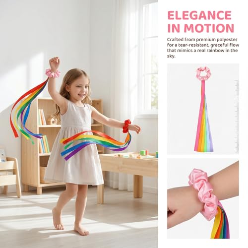 Rainbow Dance Ribbon Wristbands - Multi-Colored 6pcs, Kids & Teens