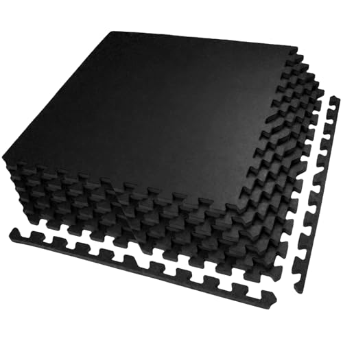Black AIRHOP 24 Sq Ft Interlocking Rubber & EVA Foam Gym Floor Tiles, 6-Pack