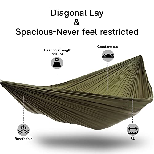 Od Green Double 11ft Camping Hammock with Mosquito Net & Straps - Lightweight & Durable