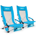 AKSOUL Blue Folding Beach Chairs 2 Pack - Portable Lightweight Sand Chairs with Cup Holders for Adults, Outdoor Camping & Lawn
