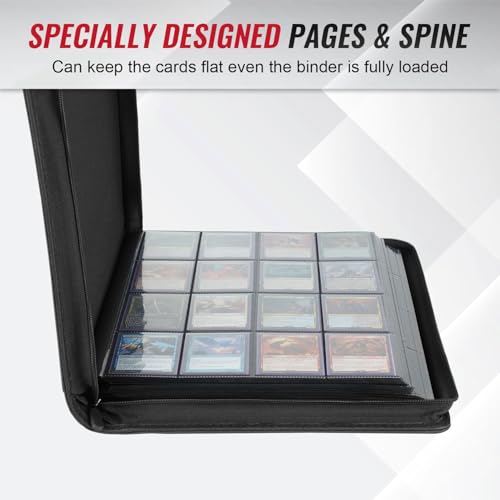 Black 16-Pocket Zipper Card Binder for Trading Cards - 1280 Capacity