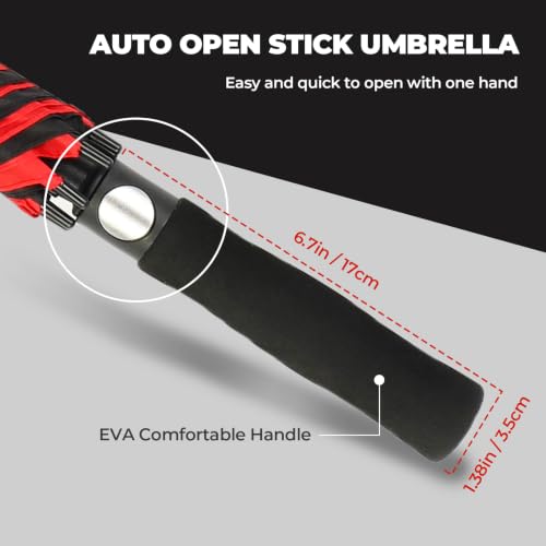 Golf Umbrella 54-72 Inch Windproof Waterproof Double Canopy Auto Open Black/Red 72 Inch