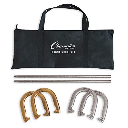 Deluxe Horseshoe Set with Steel Shoes, Stakes & Carrying Case - Traditional Outdoor Lawn Game