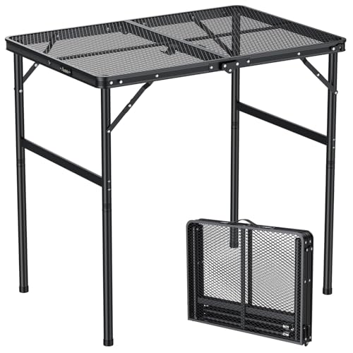 Portable Grill Table 35 Inch x 21.65 Inch with 2 Adjustable Heights - Durable Aluminum Frame, Heat-Resistant Mesh Top, Easy Carry