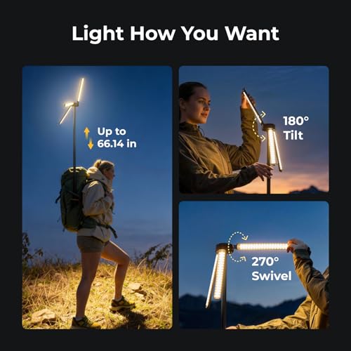 Rechargeable Camping Lantern with 15600mAh Battery & Adjustable Brightness - Black