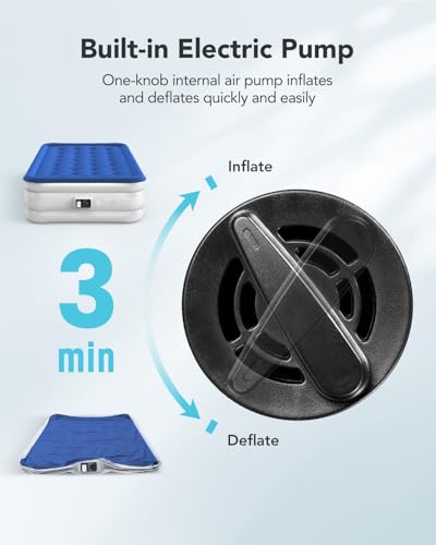 iDOO Full Size Air Mattress with Built-in Pump - Blue, 75x54x16in, Support 650 lbs