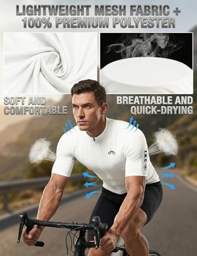 Mens Cycling Jersey Set Large White Reflective Breathable Quick-Dry Bib Outfit