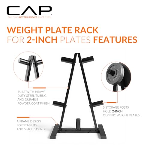 CAP 2-Inch Olympic Plate Tree Rack - 5-Post Heavy-Duty Weight Plate Organizer, Space-Saving Gym Storage, 300lb Capacity
