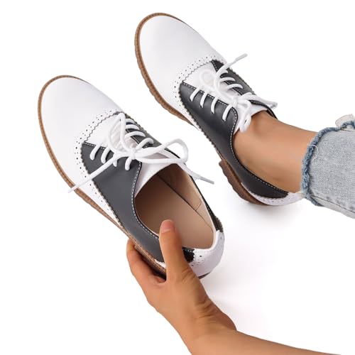 mikarka Vintage 50s Women's Saddle Shoes Black/White Matte 8 Perforated Design