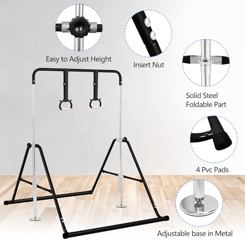 Kids Gymnastics Bar - Adjustable Foldable Horizontal Bar for Children - Black