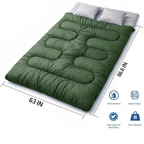 MalloMe Double Plush Comfort Sleeping Bag for Adults & Kids 32-65°F - Green