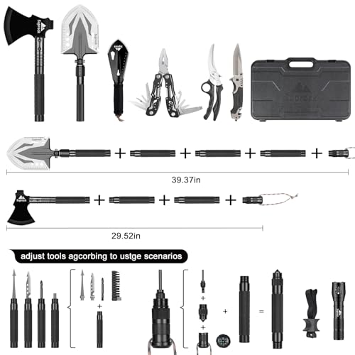 Suprock Black 06 Survival Shovel & Tactical Axe Combo - 30-in-1 Emergency Multi-Tool for Camping & Hiking