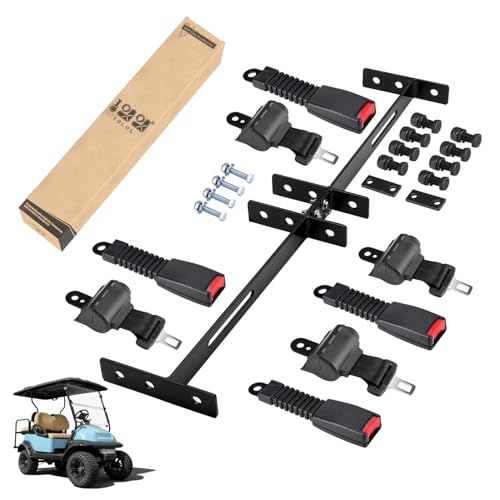 2-Point Golf Cart Seat Belts Kit for 4 Passenger EZGO, Club Car, Yamaha - Street-Legal 42" Retractable Safety Harness