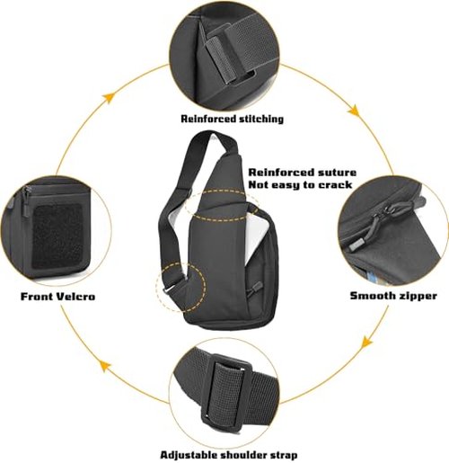 FLWVOG Concealed Carry Crossbody Bag for Men, Ccw Sling Bag EDC Carry Bag Shoulder Chest Pack Gun Bags for Handguns. (Black)