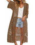 Women's Lace Beach Coverup Kimono Cardigan - One Size Brown