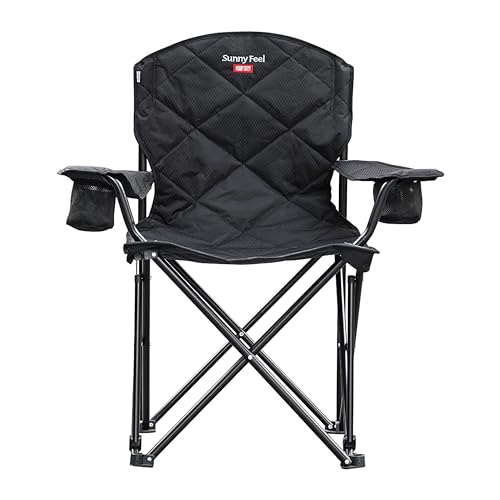 SUNNYFEEL Carbon Black XXL Oversized Camping Chair 800LBS Heavy Duty Folding Lawn Seat with Armrest & Cup Holder