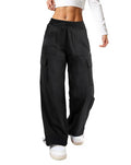 Keriffe Baggy Cargo Pants Women Parachute Hiking Wide Leg Pants Medium Black