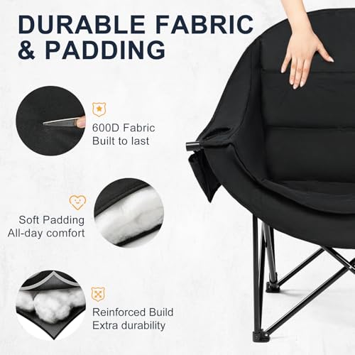 RVIEIS Oversized Heavy Duty Camping Chair 500 LBS Black Non-Heating
