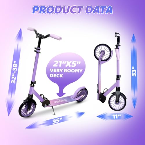 Kids & Adults Kick Scooter with 8-Inch Wheels, Adjustable & Foldable - Purple