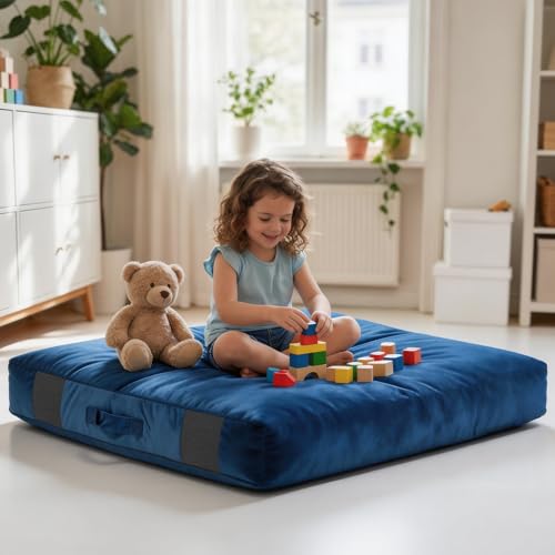 Kids Sensory Crash Pad 3.3FT Blue - Soft Foam Landing Mat for Play & Therapy