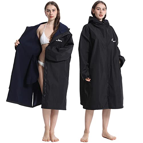 Oversized Waterproof Swim Parka - Windproof Warm Beach Coat Large-X-Large Black