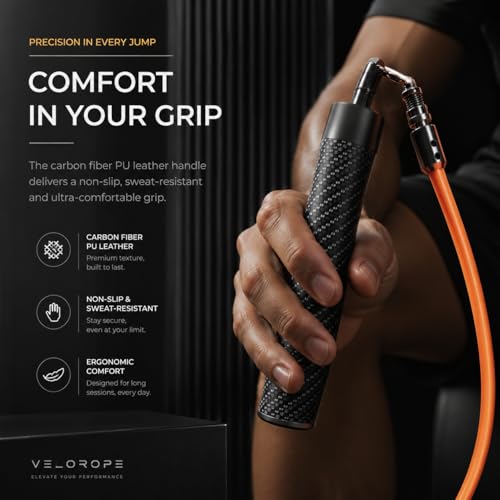 Weighted Jump Rope for Fitness - Interchangeable 1/5lb, 1/4lb & 1/2lb Heavy Rope - Black - Adjustable Length, Anti-Slip Handles