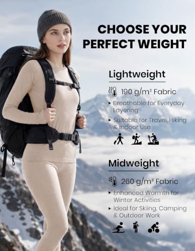 Iguana Women's Merino Wool Base Layer Set Active Thermals Medium 190-Oatmeal