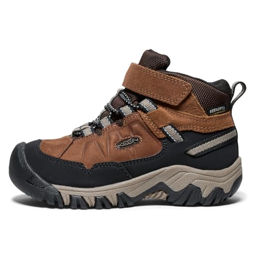 KEEN Kids Targhee 4 Mid Waterproof Hiking Boots - Big Kid Bison/Brindle, Durable & Comfortable