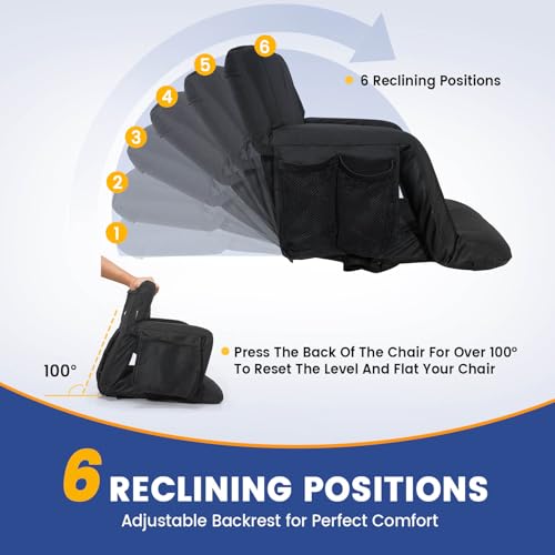 Sheenive Reclining Bleacher Seat Cushion with Back Support - Black 2 Pack, 20.5" Wide