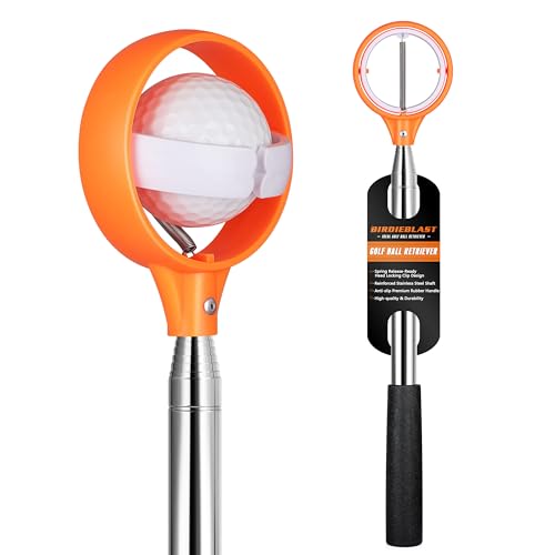 16.3Ft Stainless Steel Telescopic Golf Ball Retriever with Orange & White Handle