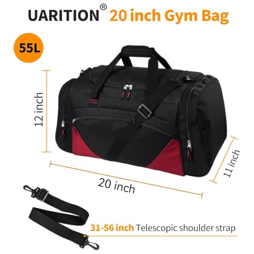 Large 55L Gym Duffle Bag for Men & Women - Black Red Sports Travel Bag