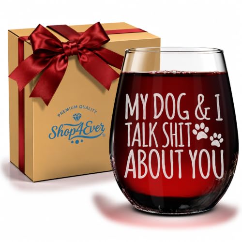 Funny Dog Lover Stemless Wine Glass - 15oz Pet Gift for Dog Moms