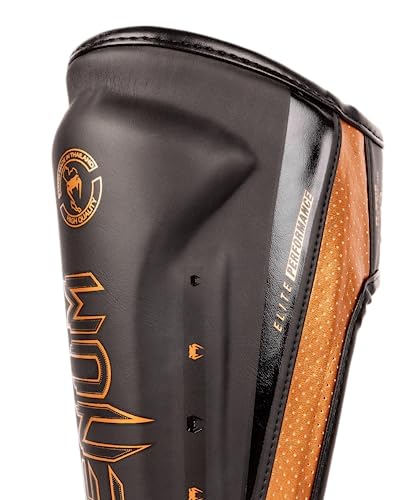 Venum Elite Evo Shin Guards - Black & Bronze, Medium, MMA Protective Gear