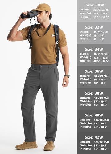 Libin Men's Hiking Pants 34W x 30L Quick Dry Stretch Travel Trousers - Grey
