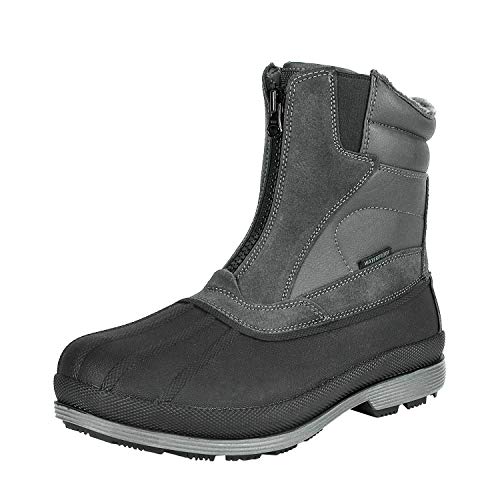 NORTIV 8 Men's Zip Winter Snow Boots Grey/Black 10.5 - Slip-On Cold Weather Footwear