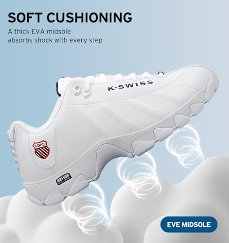 K-Swiss Men's Wide ST329 CMF Tennis & Walking Sneakers - Leather Upper, 13 X-Wide, White/Navy/Red