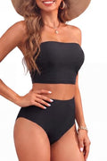 Large Black Strapless Bandeau Bikini Set - Two Piece Swimsuit