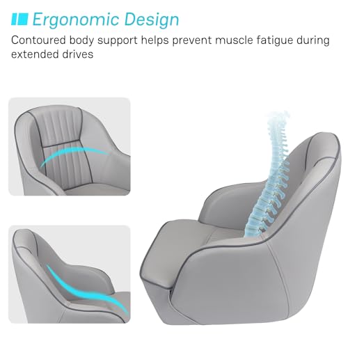 ERGOSEAT Gray Pontoon Captain Seat Marine Boat Bucket Chair with Piping - Dark Gray/Carbon
