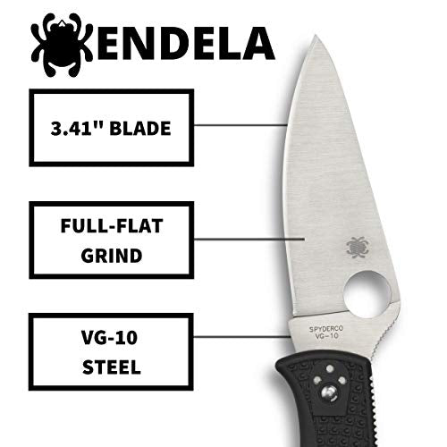Spyderco Endela Lightweight Folding Pocket Knife - PlainEdge, Black, Versatile EDC