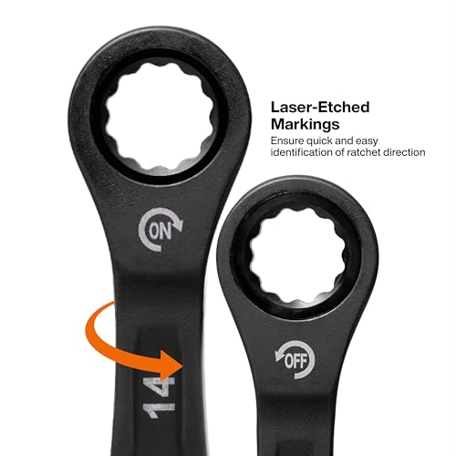 Klein Tools 69408MG Ratcheting Combination Wrench Set, 8-Piece Metric, 90-Tooth, I-Beam Handle, Color-Coded Sizes