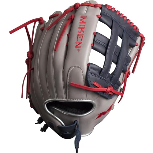 Miken Player Series Slowpitch Softball Glove - Fielding, Right Hand Throw, 13 Inch, Grey/Navy/Red