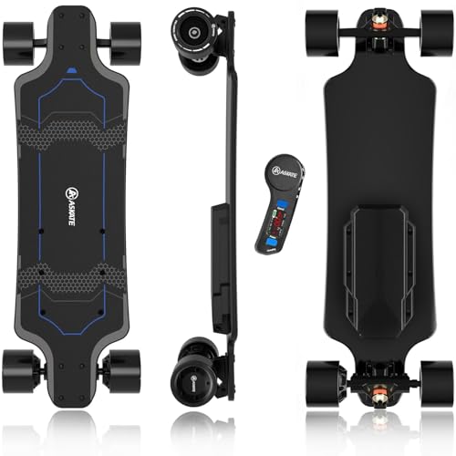 Electric Skateboard with Remote - 17 Miles Range, 8-Ply Maple, Blue - Beginner Friendly