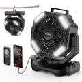 10 Inch Rechargeable Camping Fan with Remote, 40000mAh Battery, Oscillating & Light - Black