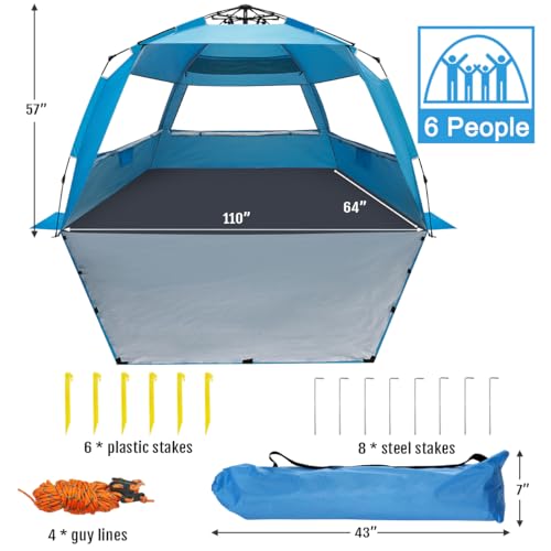 WhiteFang XXL Blue Pop Up Beach Tent Sun Shelter UV Protection Extendable Floor