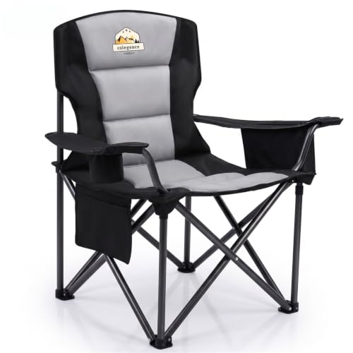 Oversized Heavy Duty Camping Chair for Adults Black - 450 lb Support, Foldable & Padded, with Cooler & Cup Holder - Variation: Black / Single Pack