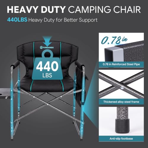 Oversized Padded Director Chair with Side Table - 31.5" Folded Height, Camping & Outdoor Use
