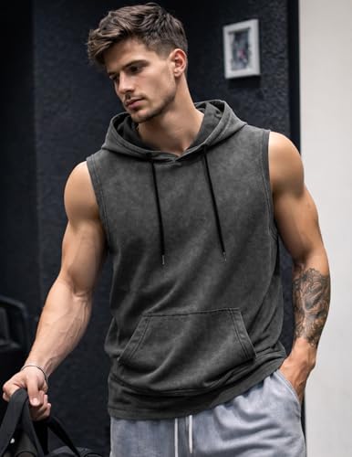 Men's Cotton Sleeveless Hooded Tank Top with Pocket - Casual Fitness Wear