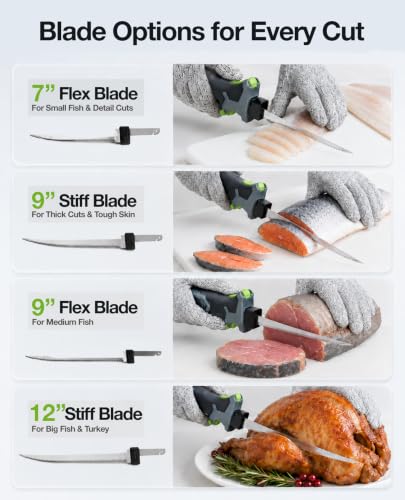 TaskStar Cordless Electric Fish Fillet Knife Kit with 4 Stainless Steel Blades